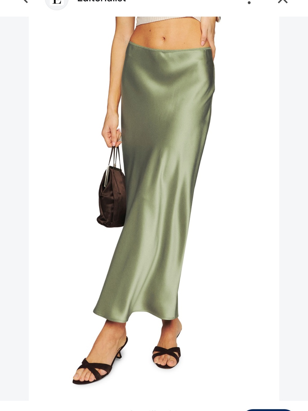 Reformation 100% Silk Sage Green Satin Midi Maxi Skirt layla